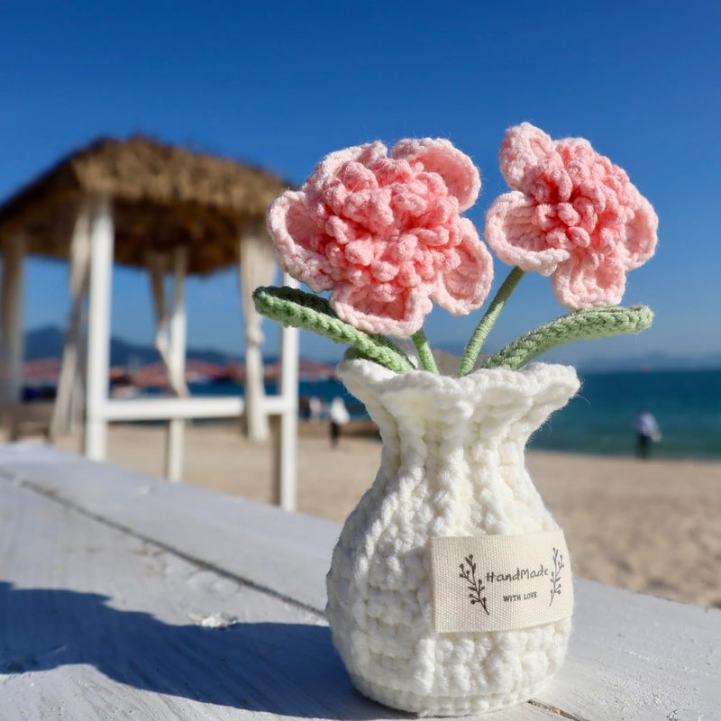 YOOJEE Christmas Crochet Flower Pot Pink Thank You Crochet Gifts for Women Coworker Handmade Knitted Pink Potted Plant for Mom Teacher Birthday Wedding Home Cute Desk Decor for Women Office - Image 5